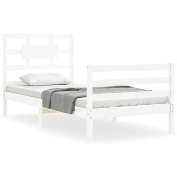 White Single Solid Wood Bed Frame with Headboard | HipoMarket