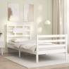 White Single Solid Wood Bed Frame with Headboard | HipoMarket