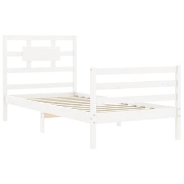 White Single Solid Wood Bed Frame with Headboard | HipoMarket