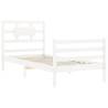 White Single Solid Wood Bed Frame with Headboard | HipoMarket