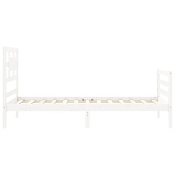 White Single Solid Wood Bed Frame with Headboard | HipoMarket