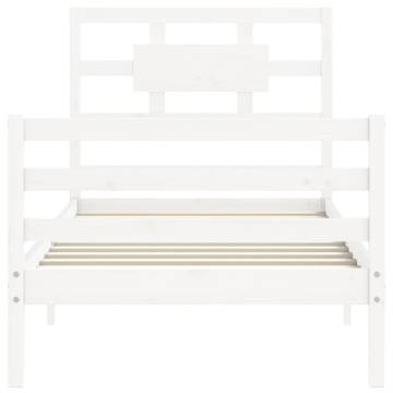 White Single Solid Wood Bed Frame with Headboard | HipoMarket