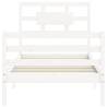 White Single Solid Wood Bed Frame with Headboard | HipoMarket