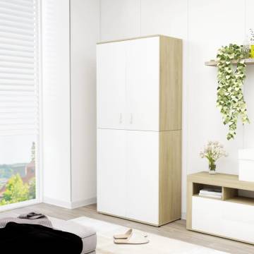 Elegant Shoe Cabinet in White and Sonoma Oak - 80x39x178 cm