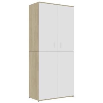 Elegant Shoe Cabinet in White and Sonoma Oak - 80x39x178 cm