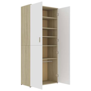 Elegant Shoe Cabinet in White and Sonoma Oak - 80x39x178 cm