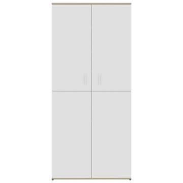 Elegant Shoe Cabinet in White and Sonoma Oak - 80x39x178 cm