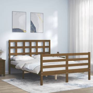 Honey Brown Small Double Bed Frame with Headboard - Solid Wood