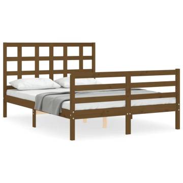 Honey Brown Small Double Bed Frame with Headboard - Solid Wood