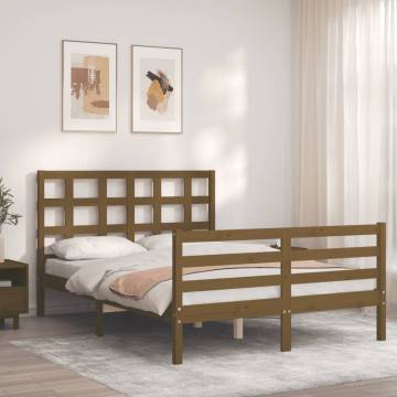 Honey Brown Small Double Bed Frame with Headboard - Solid Wood