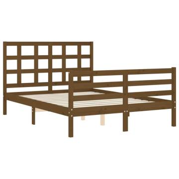 Honey Brown Small Double Bed Frame with Headboard - Solid Wood