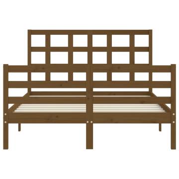 Honey Brown Small Double Bed Frame with Headboard - Solid Wood