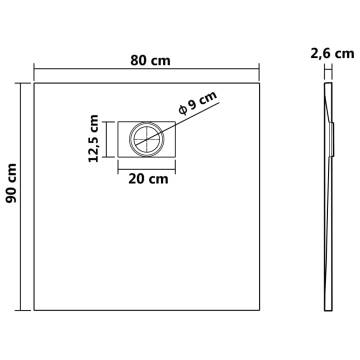 Shower Base Tray SMC Black 90x80 cm - Durable & Easy to Clean