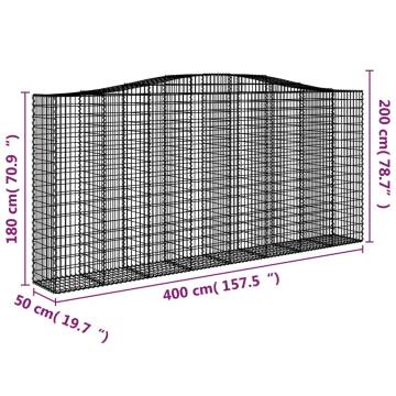 Arched Gabion Basket 400x50x180/200 cm - Galvanised Iron