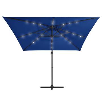 Cantilever Umbrella with LED Lights - Azure Blue 250x250 cm