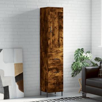 Stylish Highboard in Smoked Oak - Engineered Wood | Hipo Market