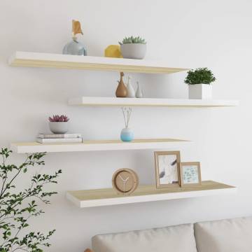 Floating Wall Shelves - 4 pcs Oak & White | Hipomarket UK