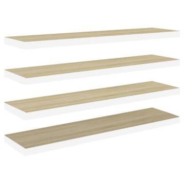 Floating Wall Shelves - 4 pcs Oak & White | Hipomarket UK