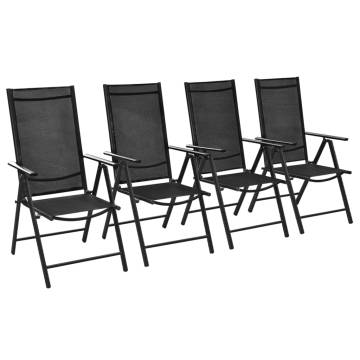 Folding Garden Chairs Set - 4 Pcs Aluminium & Textilene Black