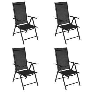 Folding Garden Chairs Set - 4 Pcs Aluminium & Textilene Black