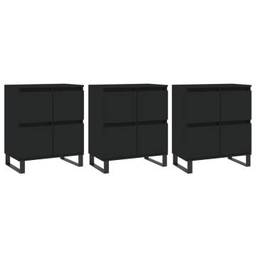 Elegant Black Engineered Wood Sideboards - 3 Pcs Set