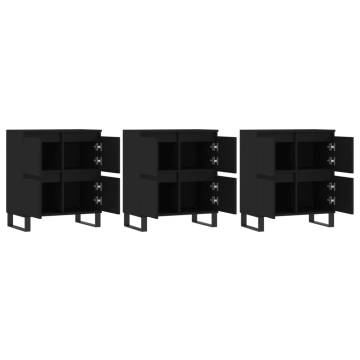 Elegant Black Engineered Wood Sideboards - 3 Pcs Set