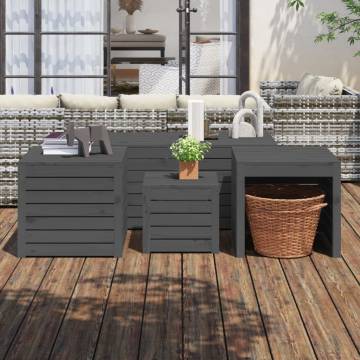 4 Piece Garden Box Set - Grey Solid Wood Pine | HipoMarket