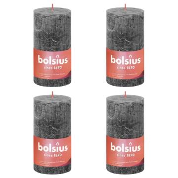 Bolsius Rustic Pillar Candles Shine - Stormy Grey, 4 pcs