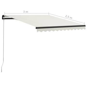 Manual Retractable Awning with LED - 300x250 cm Cream