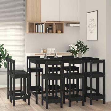 9 Piece Black Solid Wood Pine Bar Set - Hipomarket UK