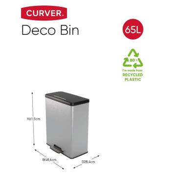 Curver Pedal Bin Deco 65L Silver - Stylish & Hygienic Bin