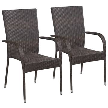 Stackable Outdoor Chairs - 2 Pcs Poly Rattan Brown