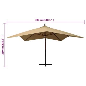 Hanging Parasol with Wooden Pole 300 cm in Taupe - Buy Now