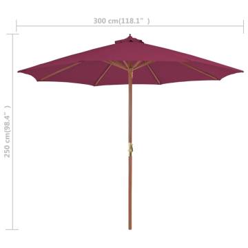 Outdoor Parasol with Wooden Pole 300 cm - Bordeaux Red