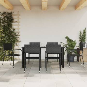 7 Piece Garden Dining Set - Black Poly Rattan | HipoMarket