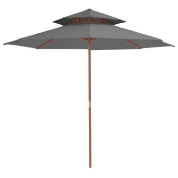 Double Decker Parasol 270 cm - Anthracite Wooden Umbrella