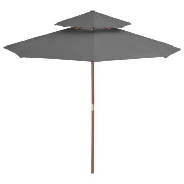 Double Decker Parasol 270 cm - Anthracite Wooden Umbrella