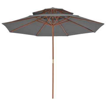 Double Decker Parasol 270 cm - Anthracite Wooden Umbrella