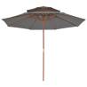 Double Decker Parasol 270 cm - Anthracite Wooden Umbrella