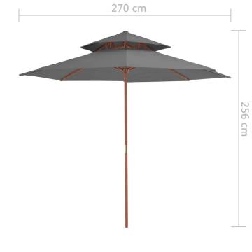 Double Decker Parasol 270 cm - Anthracite Wooden Umbrella