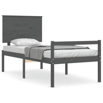 Grey Bed Frame with Headboard 100x200 cm - Solid Wood