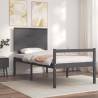 Grey Bed Frame with Headboard 100x200 cm - Solid Wood