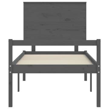 Grey Bed Frame with Headboard 100x200 cm - Solid Wood