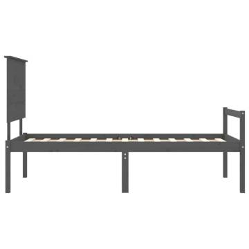 Grey Bed Frame with Headboard 100x200 cm - Solid Wood