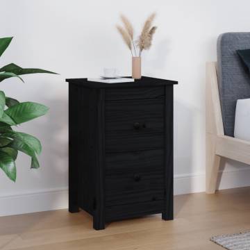 Elegant Black Bedside Cabinet - Solid Pine 40x35x61.5 cm