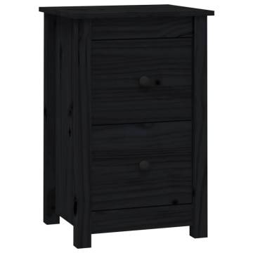 Elegant Black Bedside Cabinet - Solid Pine 40x35x61.5 cm