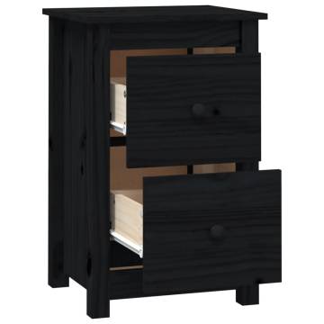 Elegant Black Bedside Cabinet - Solid Pine 40x35x61.5 cm