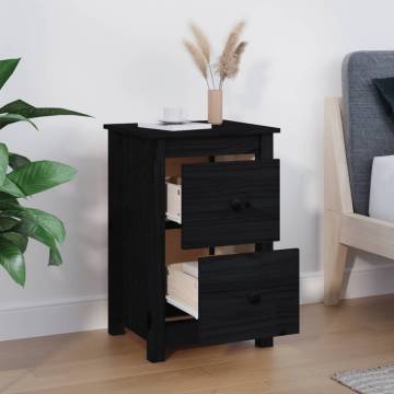 Elegant Black Bedside Cabinet - Solid Pine 40x35x61.5 cm