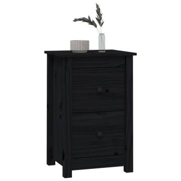 Elegant Black Bedside Cabinet - Solid Pine 40x35x61.5 cm