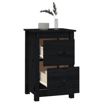 Elegant Black Bedside Cabinet - Solid Pine 40x35x61.5 cm